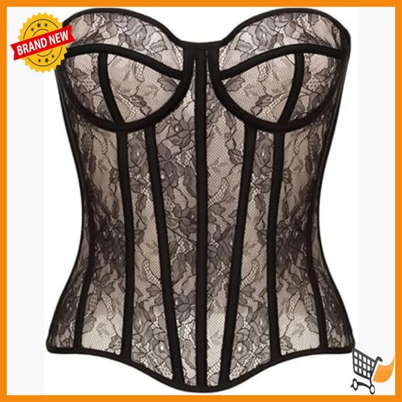 Mesh Overbust Corset Top with Steel Boning and Lace Up Back